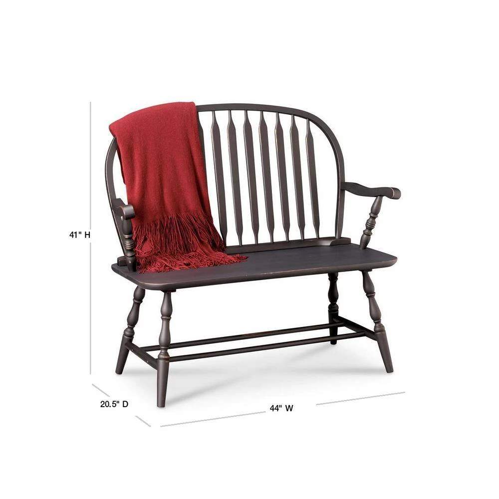 Windsor Antique Black Bench by Carolina Cottage 3 Windsor Antique Black Bench by Carolina Cottage - Image 3