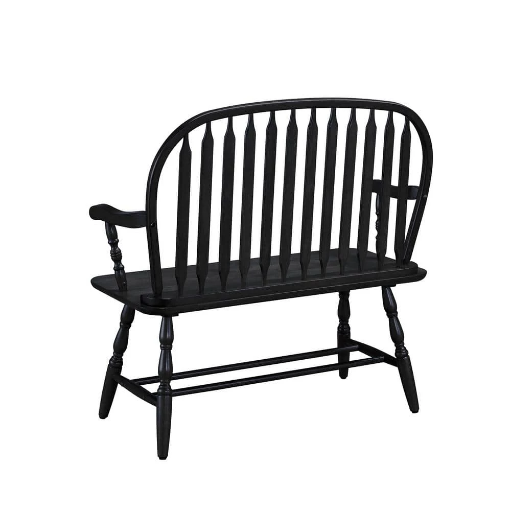 Windsor Antique Black Bench by Carolina Cottage 5 Windsor Antique Black Bench by Carolina Cottage - Image 5