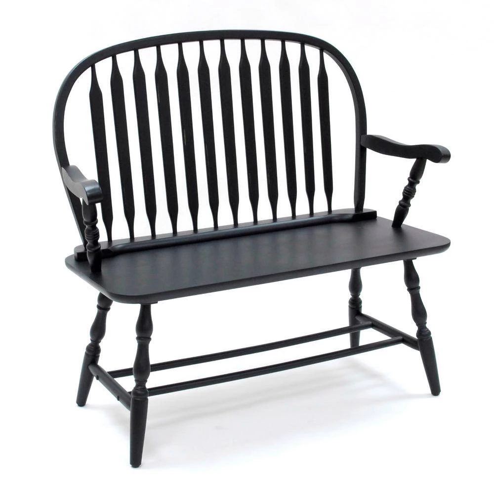 Windsor Antique Black Bench by Carolina Cottage 7 Windsor Antique Black Bench by Carolina Cottage - Image 7