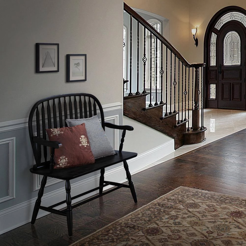 Windsor Antique Black Bench by Carolina Cottage 9 Windsor Antique Black Bench by Carolina Cottage - Image 9