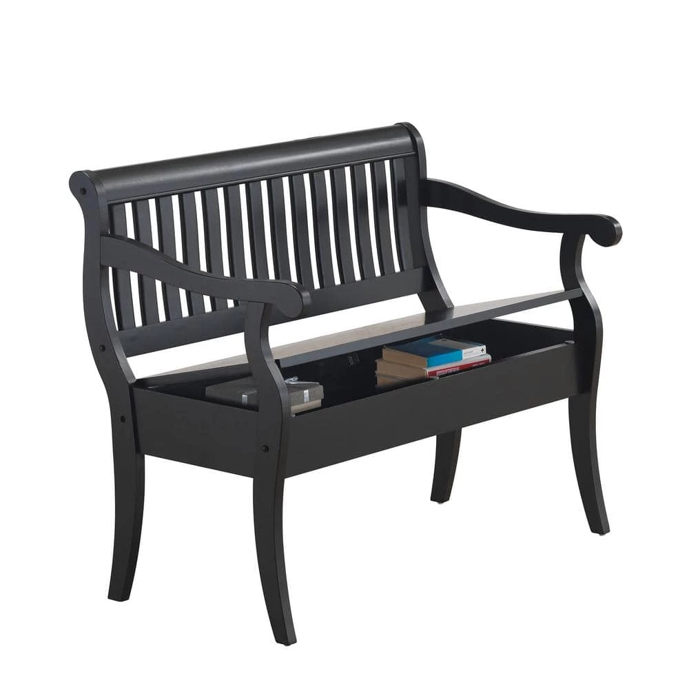 Veranda Antique Black Storage Bench by Carolina Cottage 2 Veranda Antique Black Storage Bench by Carolina Cottage - Image 2