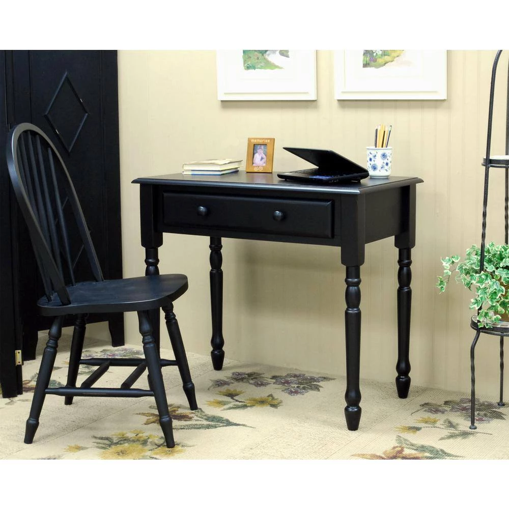 34 in. Rectangular Antique Black Writing Desk with Keyboard Tray by Carolina Cottage 4 34 in. Rectangular Antique Black Writing Desk with Keyboard Tray by Carolina Cottage - Image 4