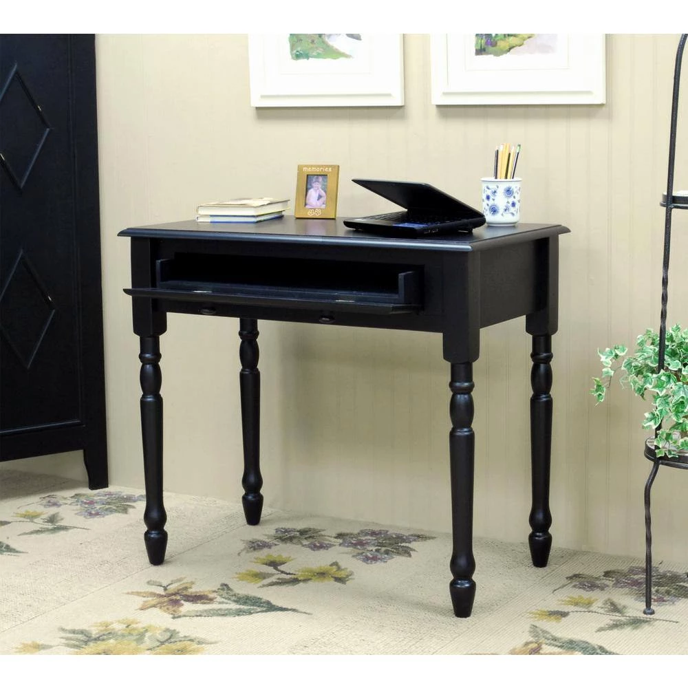 34 in. Rectangular Antique Black Writing Desk with Keyboard Tray by Carolina Cottage 3 34 in. Rectangular Antique Black Writing Desk with Keyboard Tray by Carolina Cottage - Image 3