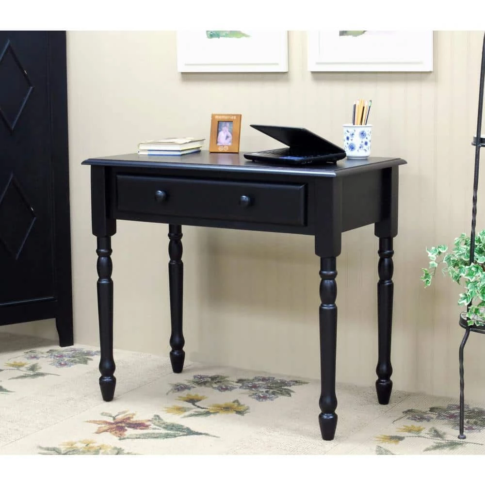 34 in. Rectangular Antique Black Writing Desk with Keyboard Tray by Carolina Cottage 2 34 in. Rectangular Antique Black Writing Desk with Keyboard Tray by Carolina Cottage - Image 2