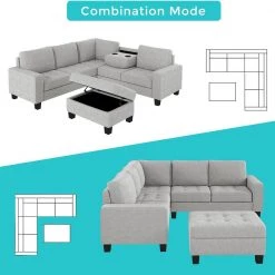 85in. W Beige Square Arm 2-Piece Velvet L-shape Sectional Corner Sofa with Storage Ottoman & Cup Holders in Black Family by Aoibox 19 85in. W Beige Square Arm 2-Piece Velvet L-shape Sectional Corner Sofa with Storage Ottoman & Cup Holders in Black Family by Aoibox -Homepop Sales beige aoibox sectional sofas snmx353 44 1000