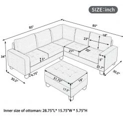 85in. W Beige Square Arm 2-Piece Velvet L-shape Sectional Corner Sofa with Storage Ottoman & Cup Holders in Black Family by Aoibox 22 85in. W Beige Square Arm 2-Piece Velvet L-shape Sectional Corner Sofa with Storage Ottoman & Cup Holders in Black Family by Aoibox -Homepop Sales beige aoibox sectional sofas snmx353 d4 1000