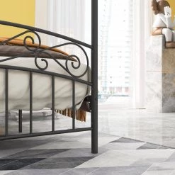 5 ft. W Metal Canopy Bed Frame with Ornate European Style Headboard & Footboard Sturdy Steel, Queen Black by Aoibox 12 5 ft. W Metal Canopy Bed Frame with Ornate European Style Headboard & Footboard Sturdy Steel, Queen Black by Aoibox -Homepop Sales black aoibox canopy beds snmx762 4f 1000