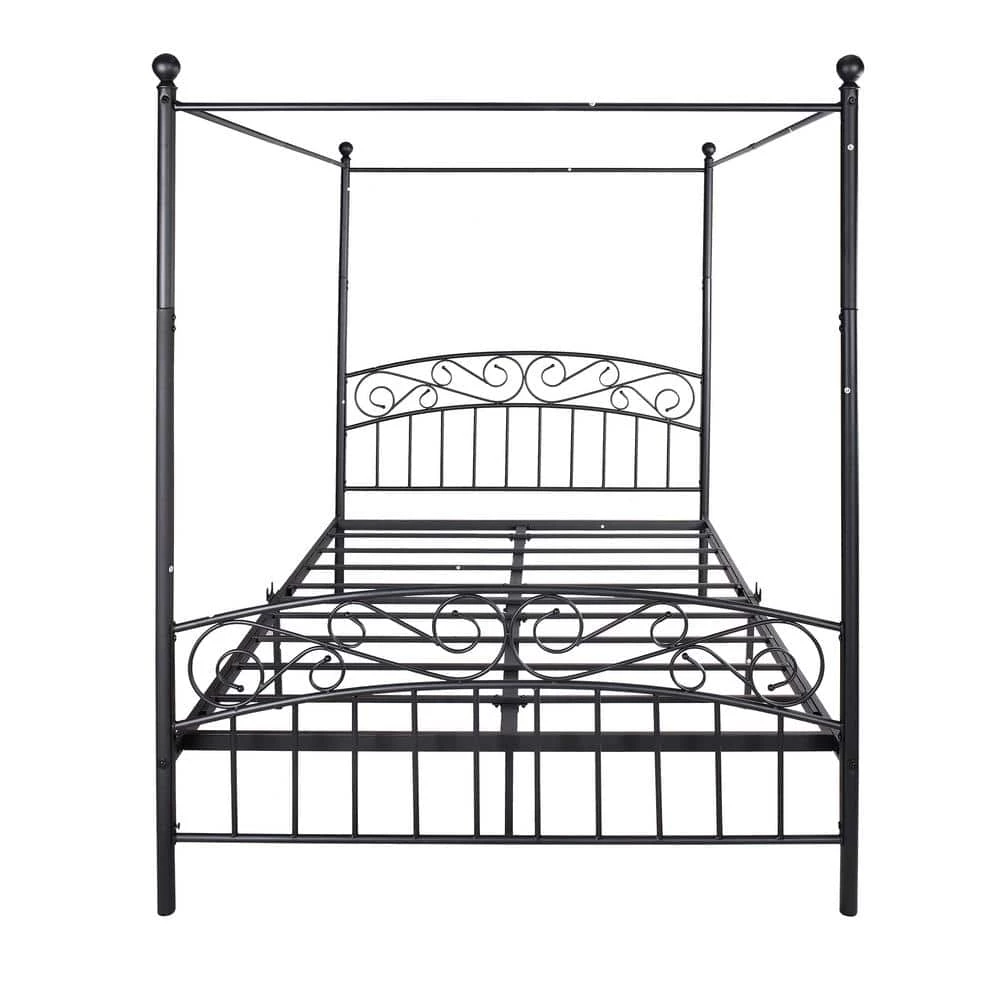 5 ft. W Metal Canopy Bed Frame with Ornate European Style Headboard & Footboard Sturdy Steel, Queen Black by Aoibox 1 5 ft. W Metal Canopy Bed Frame with Ornate European Style Headboard & Footboard Sturdy Steel, Queen Black by Aoibox