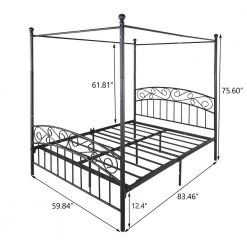 5 ft. W Metal Canopy Bed Frame with Ornate European Style Headboard & Footboard Sturdy Steel, Queen Black by Aoibox 16 5 ft. W Metal Canopy Bed Frame with Ornate European Style Headboard & Footboard Sturdy Steel, Queen Black by Aoibox -Homepop Sales black aoibox canopy beds snmx762 76 1000
