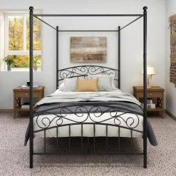 4.5 ft. W Black Metal Canopy Bed Frame with Ornate European Style Headboard & Footboard Sturdy Steel, Full Size by Aoibox 13 4.5 ft. W Black Metal Canopy Bed Frame with Ornate European Style Headboard & Footboard Sturdy Steel, Full Size by Aoibox -Homepop Sales black aoibox canopy beds snmx763 31 1000