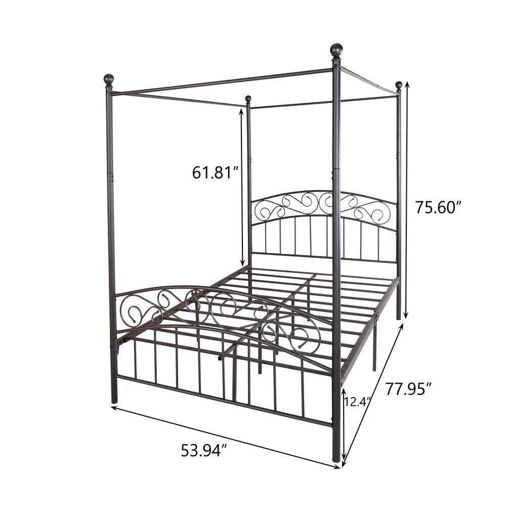 4.5 ft. W Black Metal Canopy Bed Frame with Ornate European Style Headboard & Footboard Sturdy Steel, Full Size by Aoibox 6 4.5 ft. W Black Metal Canopy Bed Frame with Ornate European Style Headboard & Footboard Sturdy Steel, Full Size by Aoibox - Image 6