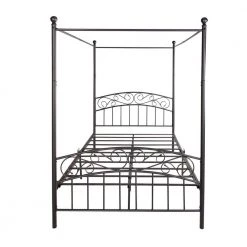 4.5 ft. W Black Metal Canopy Bed Frame with Ornate European Style Headboard & Footboard Sturdy Steel, Full Size by Aoibox