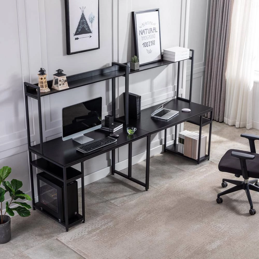 94.6 in. Two Person Computer Desk with Storage, Home office double Workstation Desk with Shelf, Black by Aoibox 13 94.6 in. Two Person Computer Desk with Storage, Home office double Workstation Desk with Shelf, Black by Aoibox - Image 13