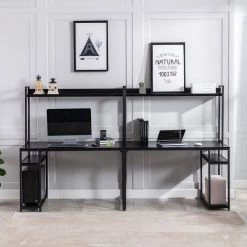 94.6 in. Two Person Computer Desk with Storage, Home office double Workstation Desk with Shelf, Black by Aoibox 20 94.6 in. Two Person Computer Desk with Storage, Home office double Workstation Desk with Shelf, Black by Aoibox -Homepop Sales black aoibox computer desks snmx655 4f 1000