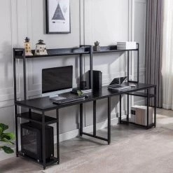 94.6 in. Two Person Computer Desk with Storage, Home office double Workstation Desk with Shelf, Black by Aoibox