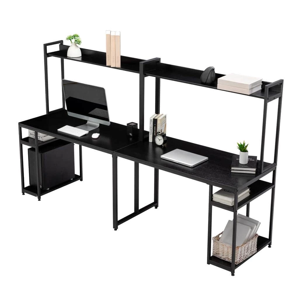 94.6 in. Two Person Computer Desk with Storage, Home office double Workstation Desk with Shelf, Black by Aoibox 4 94.6 in. Two Person Computer Desk with Storage, Home office double Workstation Desk with Shelf, Black by Aoibox - Image 4