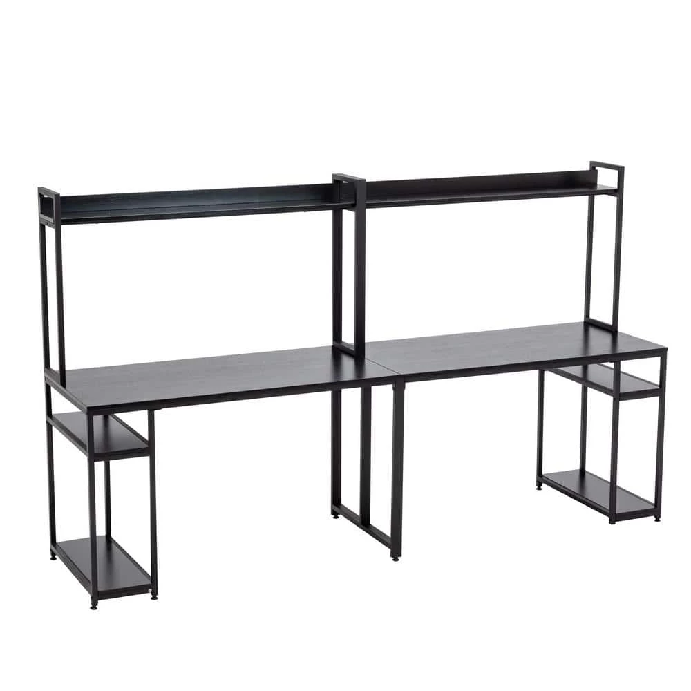 94.6 in. Two Person Computer Desk with Storage, Home office double Workstation Desk with Shelf, Black by Aoibox 2 94.6 in. Two Person Computer Desk with Storage, Home office double Workstation Desk with Shelf, Black by Aoibox - Image 2