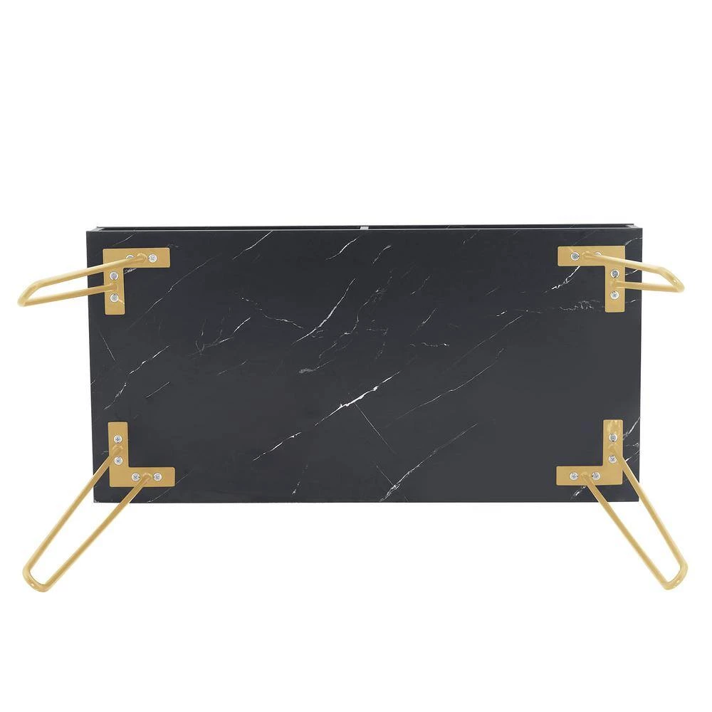 39 in. W Black single Beauty Table consoles table side end table modern marble MDF top with sturdy glod metal legs by Aoibox 3 39 in. W Black single Beauty Table consoles table side end table modern marble MDF top with sturdy glod metal legs by Aoibox - Image 3