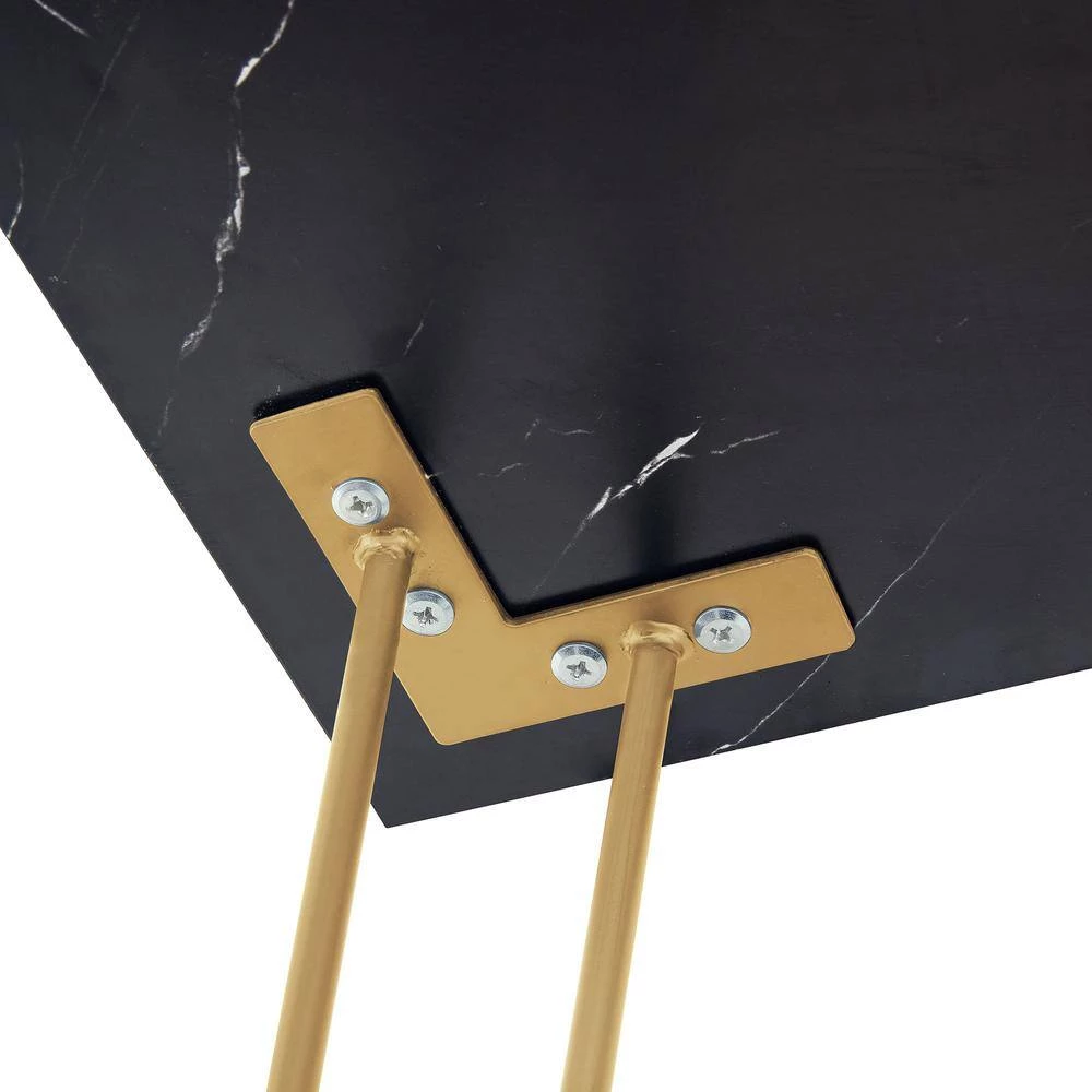 39 in. W Black single Beauty Table consoles table side end table modern marble MDF top with sturdy glod metal legs by Aoibox 7 39 in. W Black single Beauty Table consoles table side end table modern marble MDF top with sturdy glod metal legs by Aoibox - Image 7