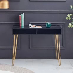 39 in. W Black single Beauty Table consoles table side end table modern marble MDF top with sturdy glod metal legs by Aoibox 21 39 in. W Black single Beauty Table consoles table side end table modern marble MDF top with sturdy glod metal legs by Aoibox -Homepop Sales black aoibox end side tables snmx642 31 1000