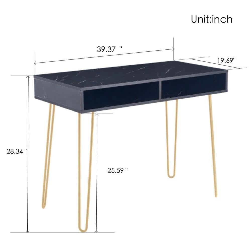 39 in. W Black single Beauty Table consoles table side end table modern marble MDF top with sturdy glod metal legs by Aoibox 6 39 in. W Black single Beauty Table consoles table side end table modern marble MDF top with sturdy glod metal legs by Aoibox - Image 6