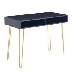 39 in. W Black single Beauty Table consoles table side end table modern marble MDF top with sturdy glod metal legs by Aoibox