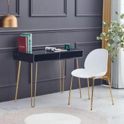 39 in. W Black single Beauty Table consoles table side end table modern marble MDF top with sturdy glod metal legs by Aoibox 15 39 in. W Black single Beauty Table consoles table side end table modern marble MDF top with sturdy glod metal legs by Aoibox -Homepop Sales black aoibox end side tables snmx642 c3 1000