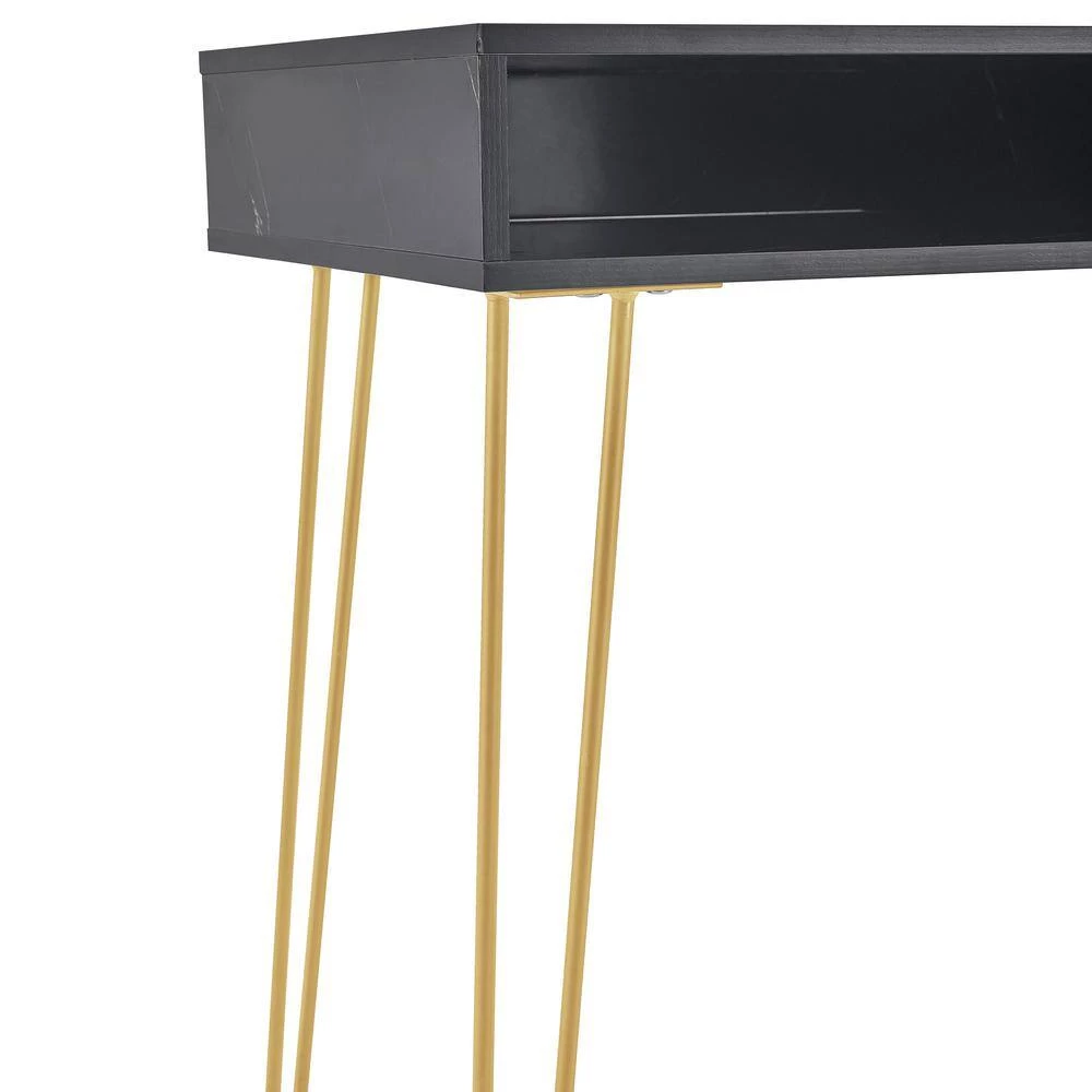39 in. W Black single Beauty Table consoles table side end table modern marble MDF top with sturdy glod metal legs by Aoibox 9 39 in. W Black single Beauty Table consoles table side end table modern marble MDF top with sturdy glod metal legs by Aoibox - Image 9