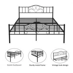 5 ft. W Vintage Metal Platform Bedframe Anti-noise in Black, Queen Size by Aoibox 12 5 ft. W Vintage Metal Platform Bedframe Anti-noise in Black, Queen Size by Aoibox -Homepop Sales black aoibox platform beds snmx769 66 1000