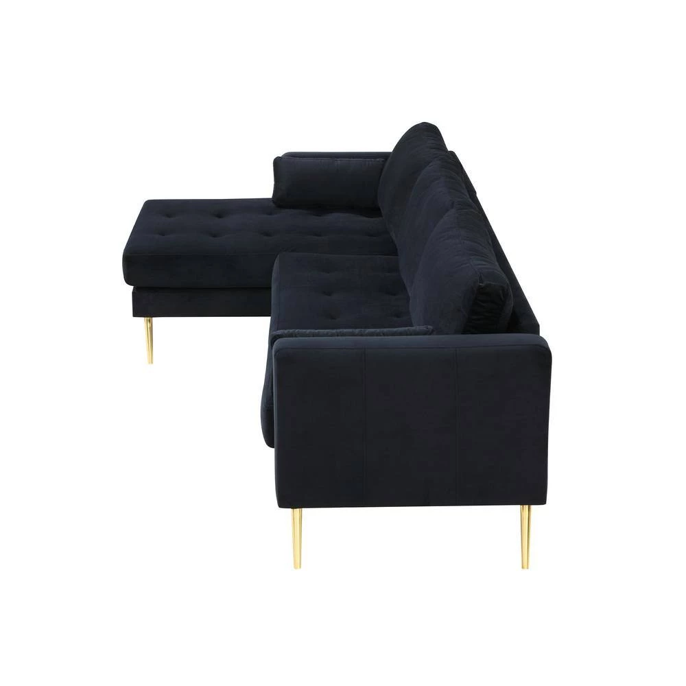 55"W Black Straight Arm 2-Piece Elegant Velvet L-Shape Upholstered Modern Sectional Sofa with Two Pillows in Gold Family by Aoibox 3 55"W Black Straight Arm 2-Piece Elegant Velvet L-Shape Upholstered Modern Sectional Sofa with Two Pillows in Gold Family by Aoibox - Image 3