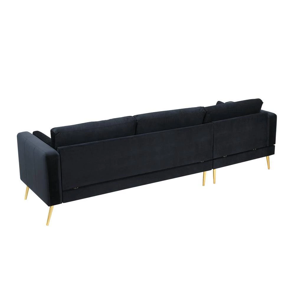 55"W Black Straight Arm 2-Piece Elegant Velvet L-Shape Upholstered Modern Sectional Sofa with Two Pillows in Gold Family by Aoibox 4 55"W Black Straight Arm 2-Piece Elegant Velvet L-Shape Upholstered Modern Sectional Sofa with Two Pillows in Gold Family by Aoibox - Image 4