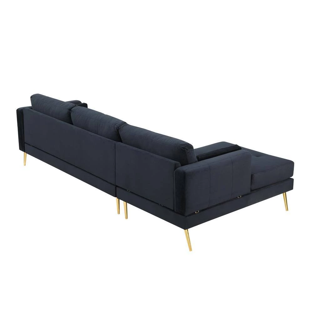 55"W Black Straight Arm 2-Piece Elegant Velvet L-Shape Upholstered Modern Sectional Sofa with Two Pillows in Gold Family by Aoibox 11 55"W Black Straight Arm 2-Piece Elegant Velvet L-Shape Upholstered Modern Sectional Sofa with Two Pillows in Gold Family by Aoibox - Image 11