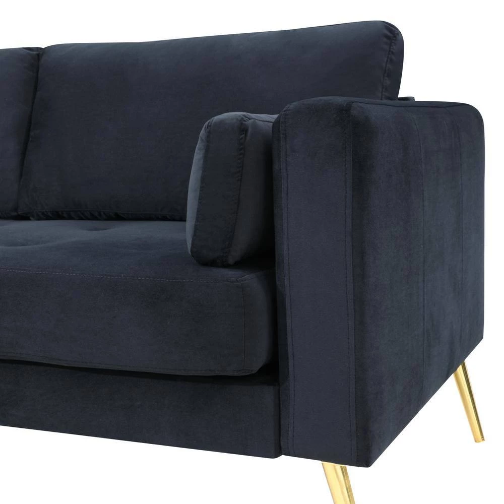 55"W Black Straight Arm 2-Piece Elegant Velvet L-Shape Upholstered Modern Sectional Sofa with Two Pillows in Gold Family by Aoibox 12 55"W Black Straight Arm 2-Piece Elegant Velvet L-Shape Upholstered Modern Sectional Sofa with Two Pillows in Gold Family by Aoibox - Image 12