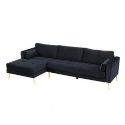 55"W Black Straight Arm 2-Piece Elegant Velvet L-Shape Upholstered Modern Sectional Sofa with Two Pillows in Gold Family by Aoibox 22 55"W Black Straight Arm 2-Piece Elegant Velvet L-Shape Upholstered Modern Sectional Sofa with Two Pillows in Gold Family by Aoibox -Homepop Sales black aoibox sectional sofas snmx358 fa 1000