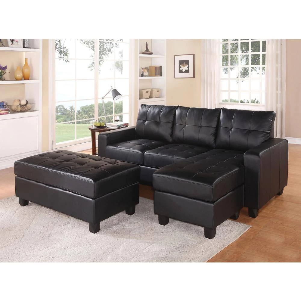 83 in. W Black Square Arm 3-Piece Bonded Leather Match L-shape Sectional Sofa With Ottoman in Black Family by Aoibox 4 83 in. W Black Square Arm 3-Piece Bonded Leather Match L-shape Sectional Sofa With Ottoman in Black Family by Aoibox - Image 4