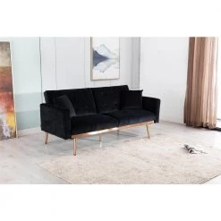 Black Velvet loveseat sofa Bed with rose gold metal feet by Aoibox 23 Black Velvet loveseat sofa Bed with rose gold metal feet by Aoibox -Homepop Sales black aoibox sofa beds snmx298 31 1000