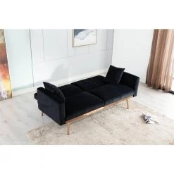 Black Velvet loveseat sofa Bed with rose gold metal feet by Aoibox 17 Black Velvet loveseat sofa Bed with rose gold metal feet by Aoibox -Homepop Sales black aoibox sofa beds snmx298 4f 1000