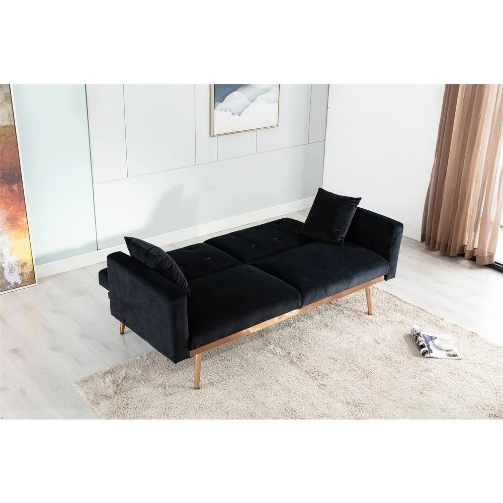 Black Velvet loveseat sofa Bed with rose gold metal feet by Aoibox 6 Black Velvet loveseat sofa Bed with rose gold metal feet by Aoibox - Image 6