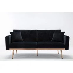 Black Velvet loveseat sofa Bed with rose gold metal feet by Aoibox