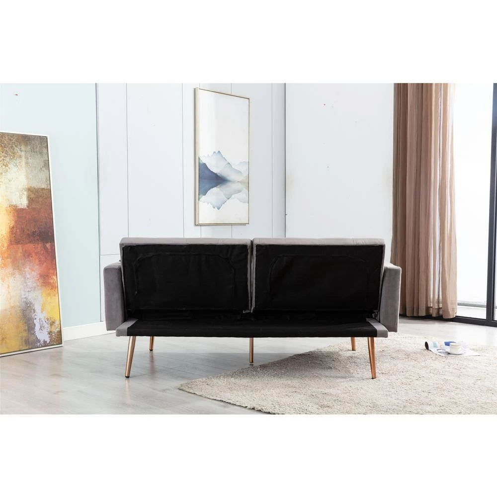 Black Velvet loveseat sofa Bed with rose gold metal feet by Aoibox 4 Black Velvet loveseat sofa Bed with rose gold metal feet by Aoibox - Image 4