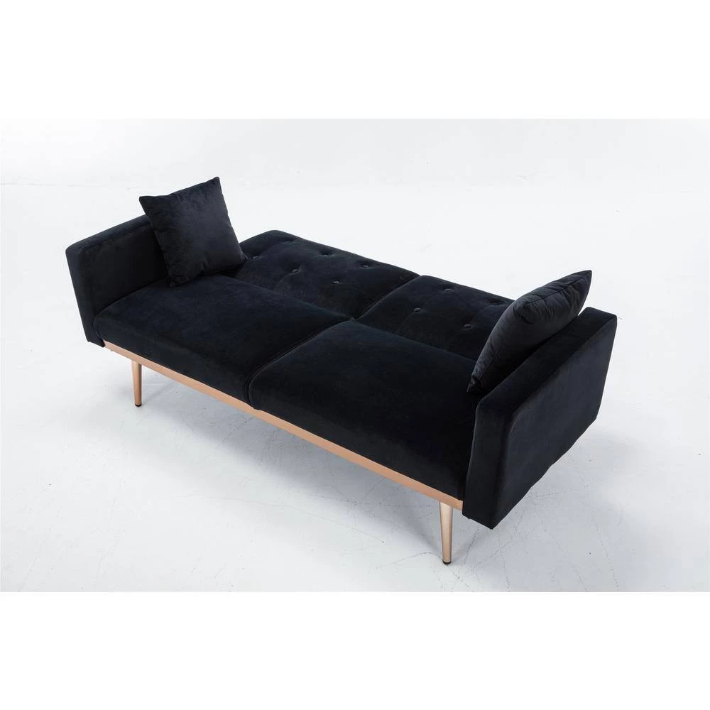 Black Velvet loveseat sofa Bed with rose gold metal feet by Aoibox 2 Black Velvet loveseat sofa Bed with rose gold metal feet by Aoibox - Image 2