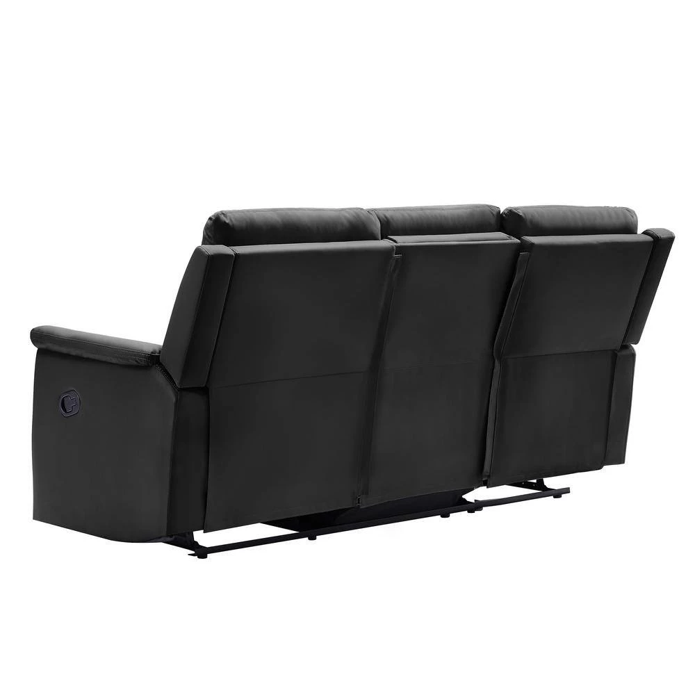 77.5 in. W Round Arm Faux Leather 3-Seater Straight Motion Sofa in Black by Aoibox 5 77.5 in. W Round Arm Faux Leather 3-Seater Straight Motion Sofa in Black by Aoibox - Image 5