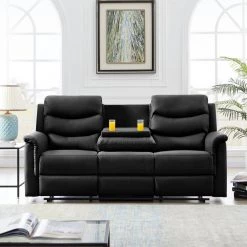 77.5 in. W Round Arm Faux Leather 3-Seater Straight Motion Sofa in Black by Aoibox 19 77.5 in. W Round Arm Faux Leather 3-Seater Straight Motion Sofa in Black by Aoibox -Homepop Sales black aoibox sofas couches snmx305 31 1000