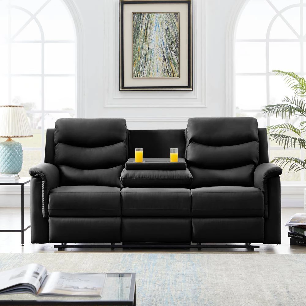 77.5 in. W Round Arm Faux Leather 3-Seater Straight Motion Sofa in Black by Aoibox 10 77.5 in. W Round Arm Faux Leather 3-Seater Straight Motion Sofa in Black by Aoibox - Image 10