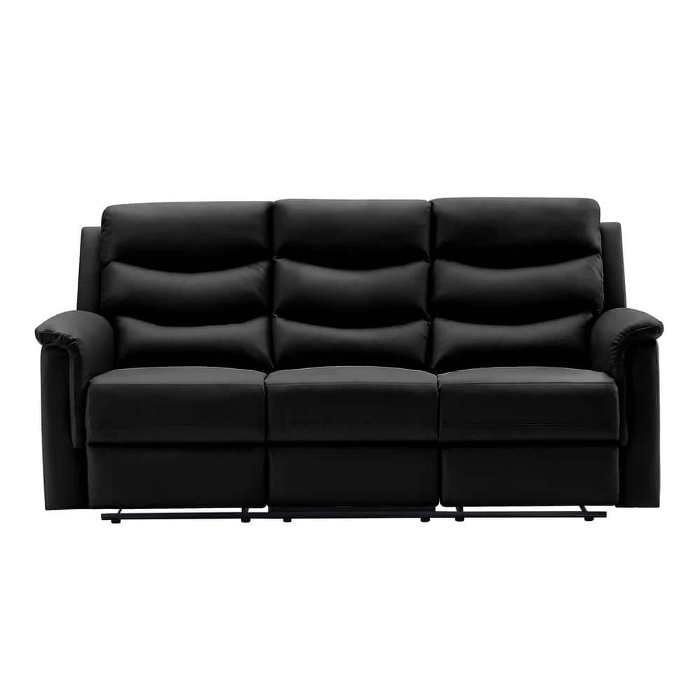 77.5 in. W Round Arm Faux Leather 3-Seater Straight Motion Sofa in Black by Aoibox 3 77.5 in. W Round Arm Faux Leather 3-Seater Straight Motion Sofa in Black by Aoibox - Image 3