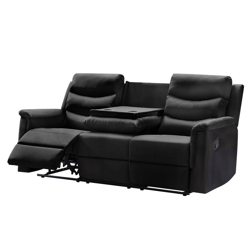 77.5 in. W Round Arm Faux Leather 3-Seater Straight Motion Sofa in Black by Aoibox 7 77.5 in. W Round Arm Faux Leather 3-Seater Straight Motion Sofa in Black by Aoibox - Image 7