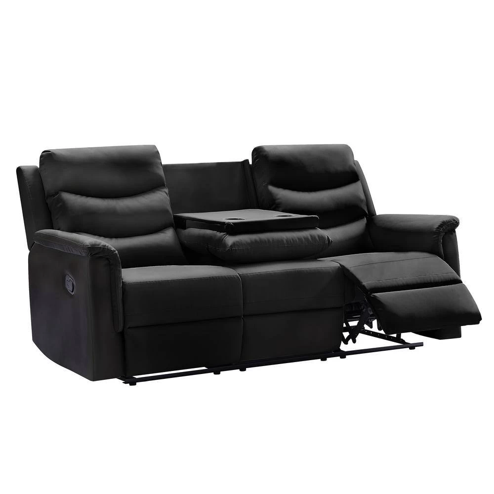 77.5 in. W Round Arm Faux Leather 3-Seater Straight Motion Sofa in Black by Aoibox 4 77.5 in. W Round Arm Faux Leather 3-Seater Straight Motion Sofa in Black by Aoibox - Image 4