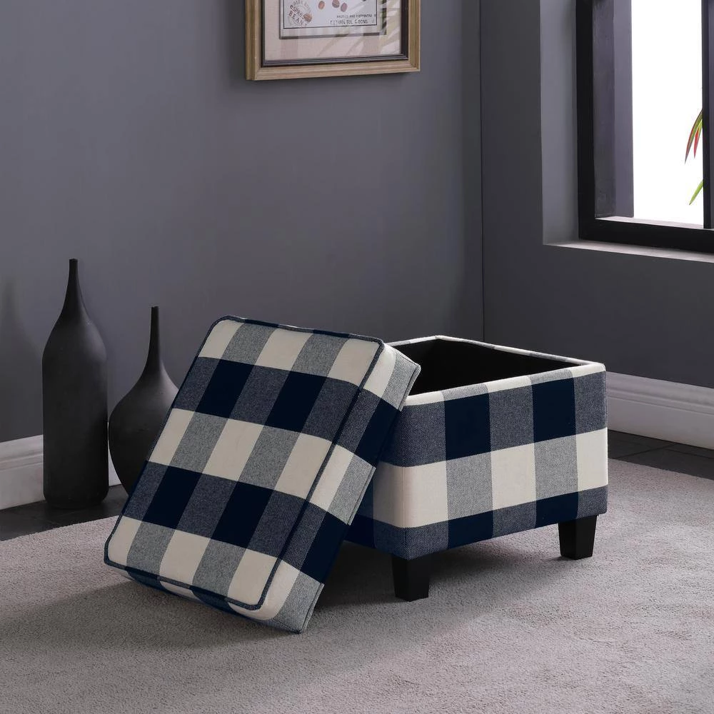 Square Black Plaid Ottoman with Lift-Off by Homepop 9 Square Black Plaid Ottoman with Lift-Off by Homepop - Image 9