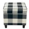 Square Black Plaid Ottoman with Lift-Off by Homepop