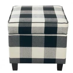 Square Black Plaid Ottoman with Lift-Off by Homepop